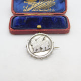 Victorian Sterling Silver Lion of Venice Button Brooch Antique c1880