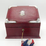 Victorian Sterling Silver Mounted Red Leather Desk Tidy Antique 1900 London