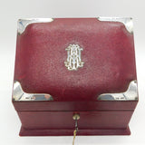 Victorian Sterling Silver Mounted Red Leather Desk Tidy Antique 1900 London