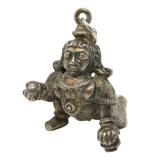 19th Century Indian Cast Sterling Silver Hindu God Charm Pendant Antique c1890