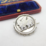 Victorian Sterling Silver Lion of Venice Button Brooch Antique c1880