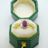 18ct Yellow Gold, Oval Cut Ruby & Diamond Engagement Ring Vintage Birmingham 2003