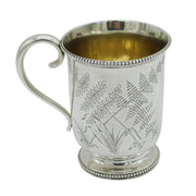 Victorian Aesthetic Movement Sterling Silver Christening Mug Antique 1870