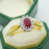 18ct Yellow Gold, Oval Cut Ruby & Diamond Engagement Ring Vintage Birmingham 2003