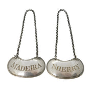 George IV Pair of Sterling Silver Madeira & Sherry Decanter Label Antique 1825 Birmingham
