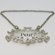 Victorian Sterling Silver Floral Port Decanter Label Antique 1854 Birmingham