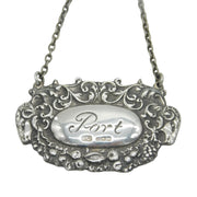 Edwardian Sterling Silver Ram Pattern Port Decanter Label Antique 1907 London