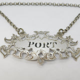 Victorian Sterling Silver Floral Port Decanter Label Antique 1854 Birmingham