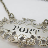 Victorian Sterling Silver Floral Port Decanter Label Antique 1854 Birmingham