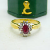 18ct Yellow Gold, Oval Cut Ruby & Diamond Engagement Ring Vintage Birmingham 2003
