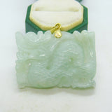 14ct Yellow Gold & Carved Apple-Green Jade Dragon Pendant Vintage c1970