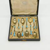 David Andersen Norway Boxed Sterling Silver Gilt Enamel Teaspoon Set Antique c1930