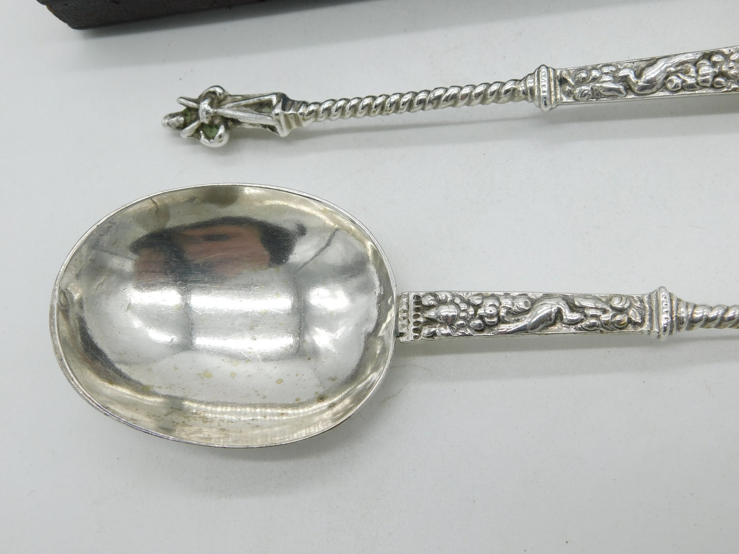 Victorian Boxed Pair Dutch Sterling Silver Apostle Serving Spoons 1845 Antique