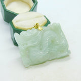 14ct Yellow Gold & Carved Apple-Green Jade Dragon Pendant Vintage c1970
