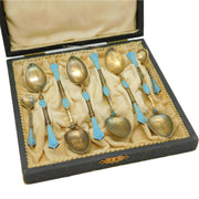 David Andersen Norway Boxed Sterling Silver Gilt Enamel Teaspoon Set Antique c1930