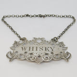 Victorian Sterling Silver Floral Whisky Decanter Label Antique 1855 Birmingham