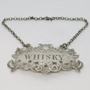 Victorian Sterling Silver Floral Whisky Decanter Label Antique 1855 Birmingham