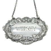 Edwardian Sterling Silver Large Whisky Decanter Label Antique 1909 Sheffield