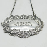 Edwardian Sterling Silver Large Whisky Decanter Label Antique 1909 Sheffield