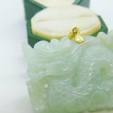 14ct Yellow Gold & Carved Apple-Green Jade Dragon Pendant Vintage c1970