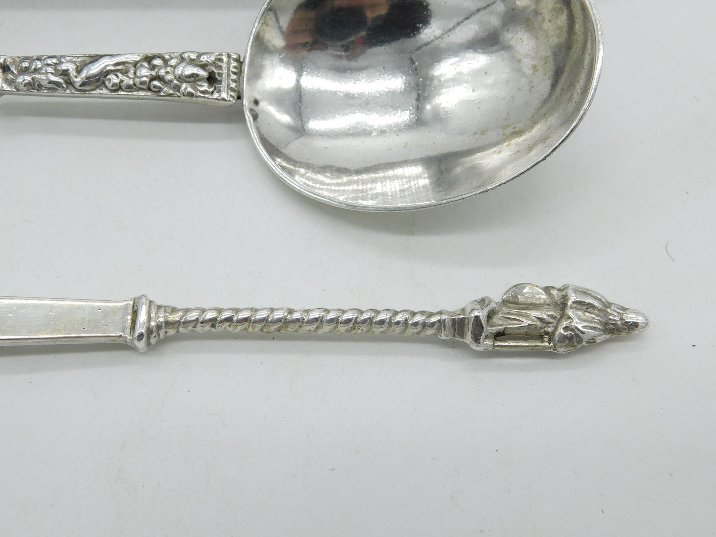 Victorian Boxed Pair Dutch Sterling Silver Apostle Serving Spoons 1845 Antique