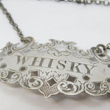 Victorian Sterling Silver Floral Whisky Decanter Label Antique 1855 Birmingham