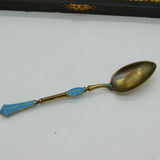 David Andersen Norway Boxed Sterling Silver Gilt Enamel Teaspoon Set Antique c1930