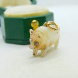 Victorian 9ct Gold, Diamond & Carved Mother of Pearl Pig Charm Antique c1880