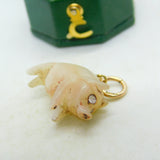 Victorian 9ct Gold, Diamond & Carved Mother of Pearl Pig Charm Antique c1880