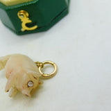 Victorian 9ct Gold, Diamond & Carved Mother of Pearl Pig Charm Antique c1880