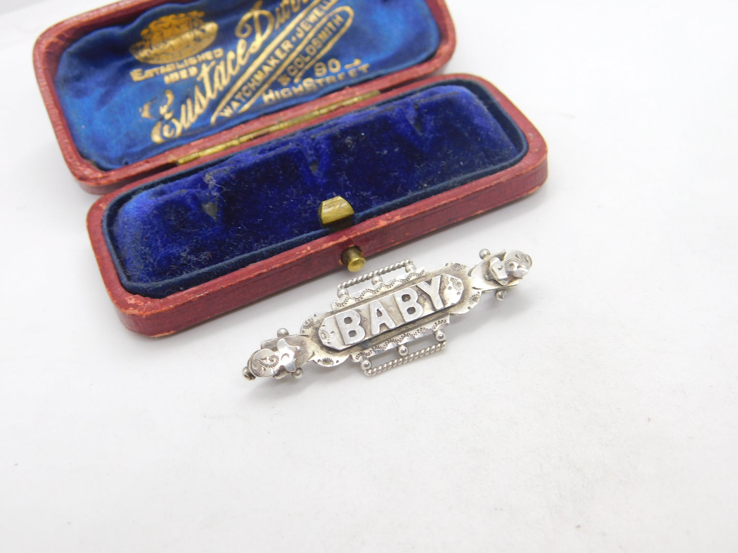 Victorian Sterling Silver 'Baby' Christening Brooch Antique c1890