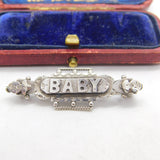 Victorian Sterling Silver 'Baby' Christening Brooch Antique c1890