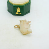 Victorian 9ct Gold, Diamond & Carved Mother of Pearl Pig Charm Antique c1880