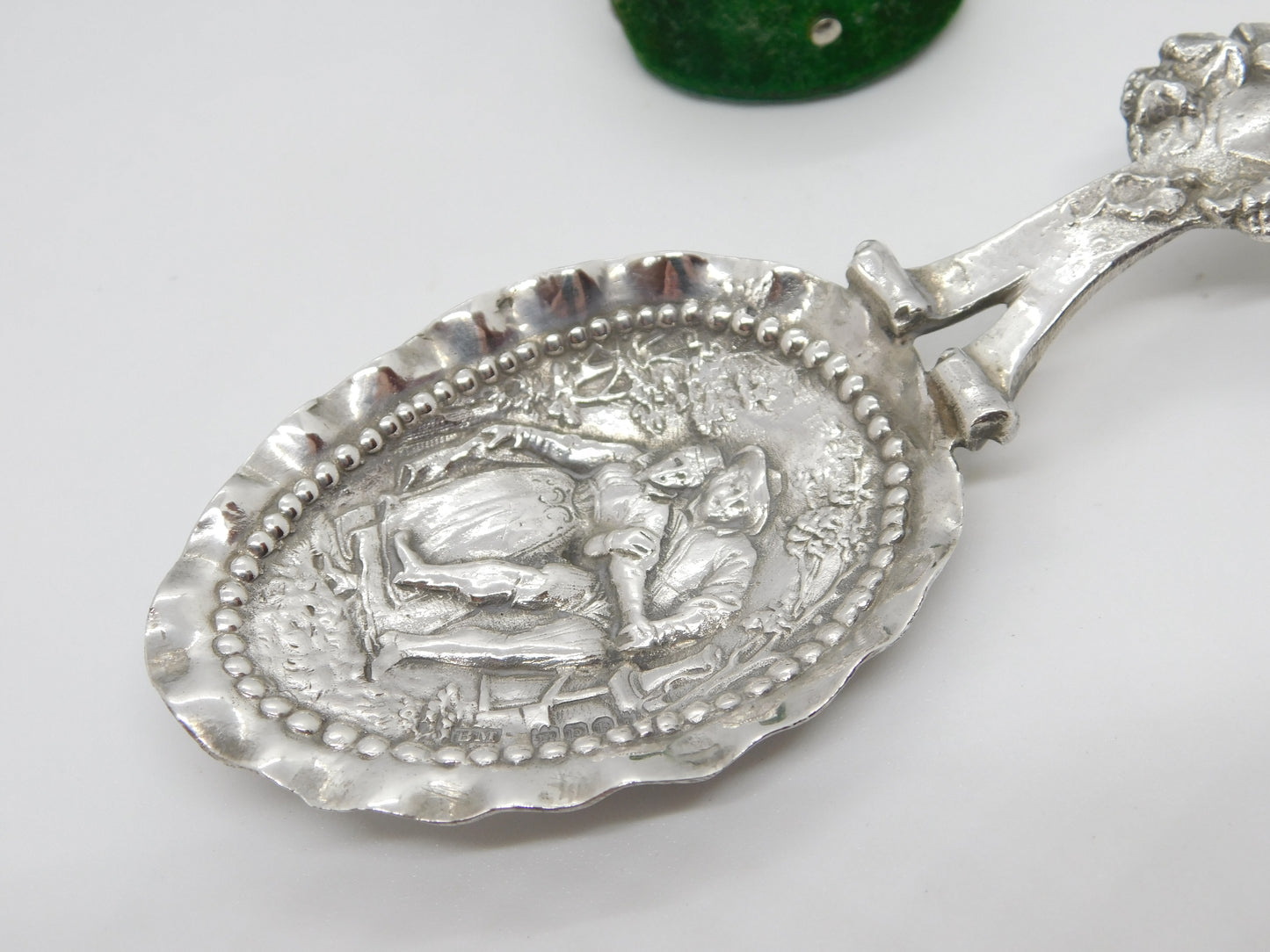 Victorian Sterling Silver Goat & Country Scene Tea Caddy Spoon 1901 Antique