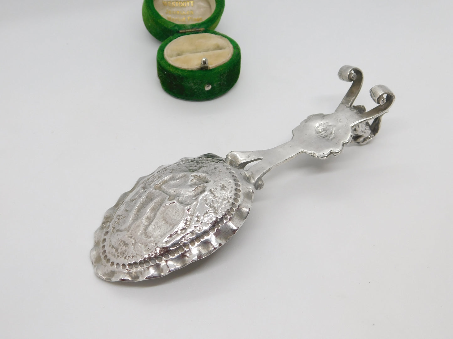 Victorian Sterling Silver Goat & Country Scene Tea Caddy Spoon 1901 Antique