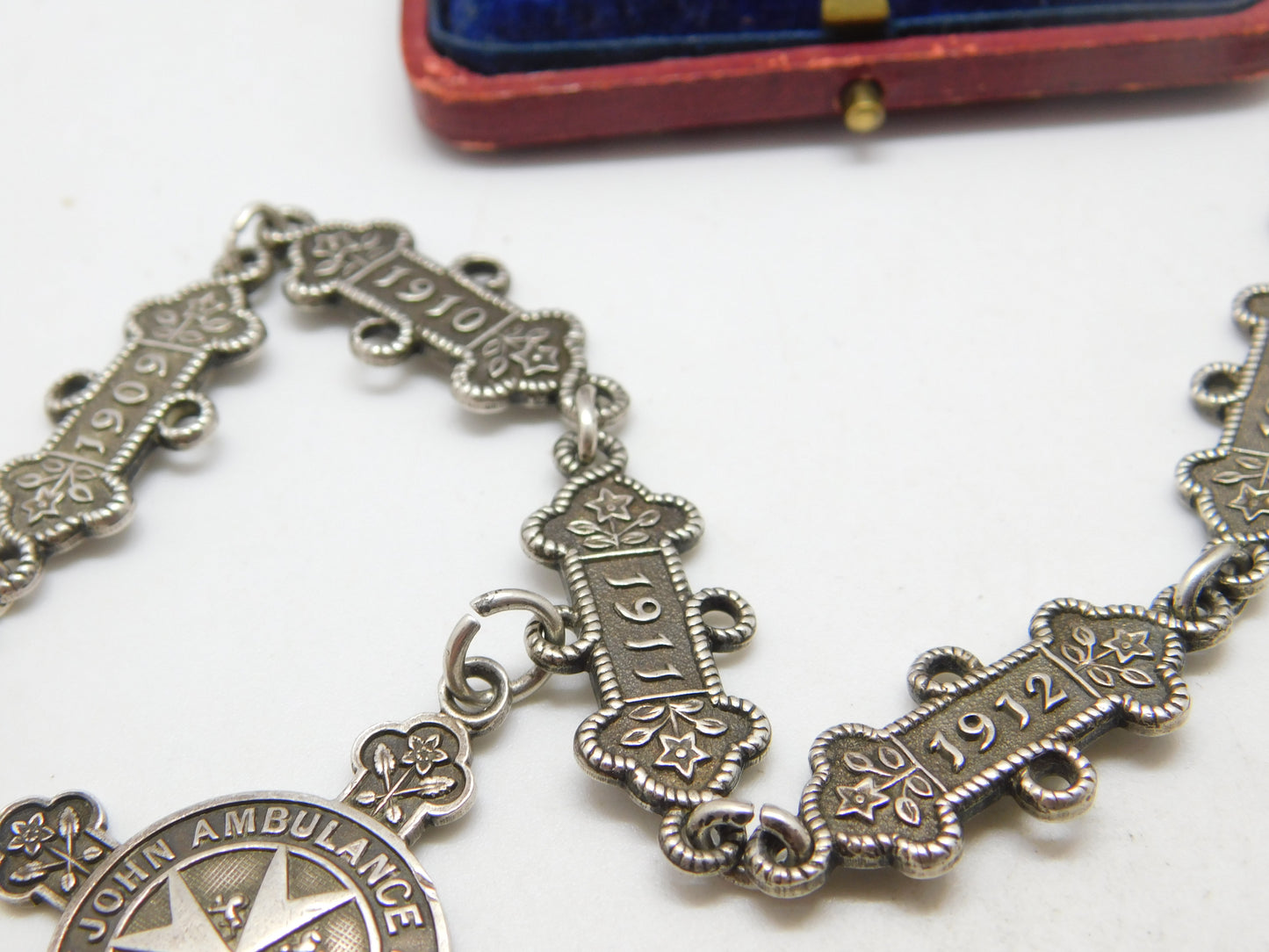 Sterling Silver St. John's Ambulance 'Joseph Jackson' Watch Chain Antique 1909-1917 Fobs & Dates