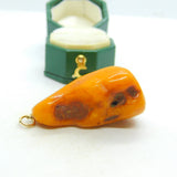 Victorian 9ct Gold & Baltic Amber Specimen Drop Pendant Antique c1890