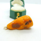 Victorian 9ct Gold & Baltic Amber Specimen Drop Pendant Antique c1890