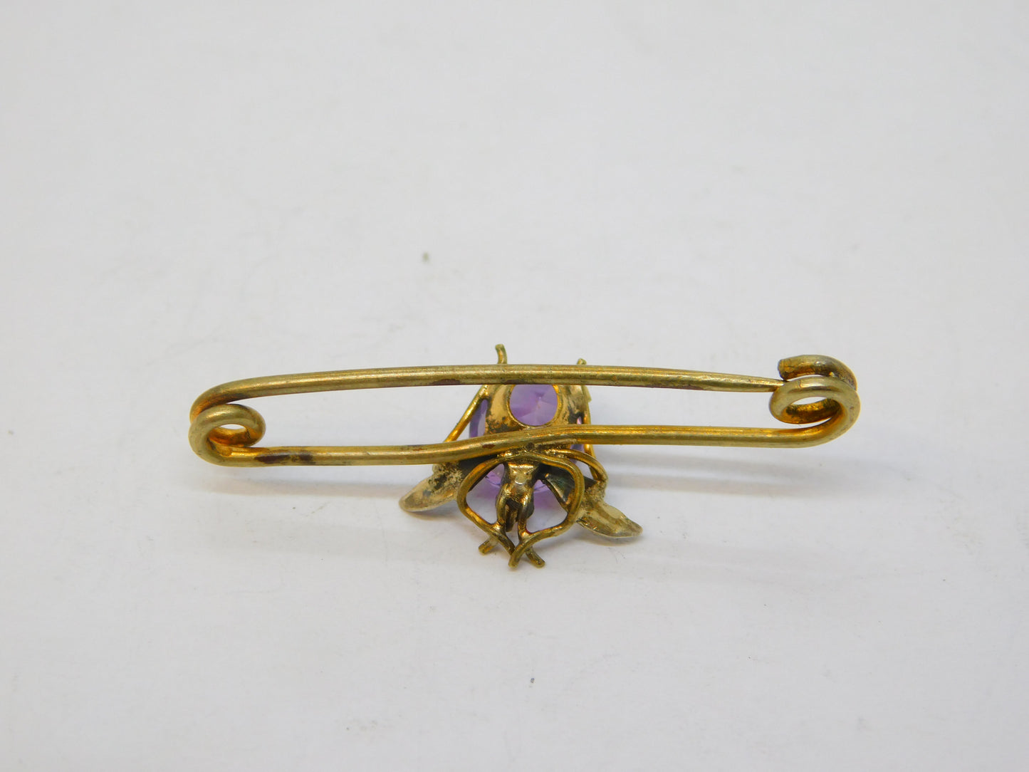 Edwardian Gold Plated Amethyst, Seed Pearl Insect Brooch Antique c1910
