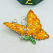 Sterling Silver Guilloche Enamel Butterfly Brooch Pin Antique c1920 Art Deco