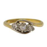 Victorian 18ct Gold & Platinum Three-Stone Diamond Crossover Ring Antique