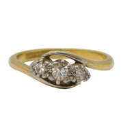 Victorian 18ct Gold & Platinum Three-Stone Diamond Crossover Ring Antique