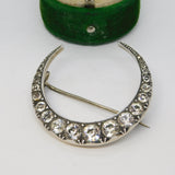 19th Century .800 Silver & Paste Set Crescent Moon Sweetheart Brooch Antique c1890