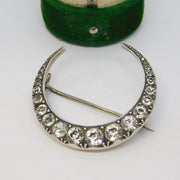 19th Century .800 Silver & Paste Set Crescent Moon Sweetheart Brooch Antique c1890