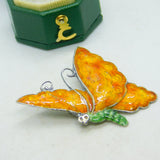 Sterling Silver Guilloche Enamel Butterfly Brooch Pin Antique c1920 Art Deco