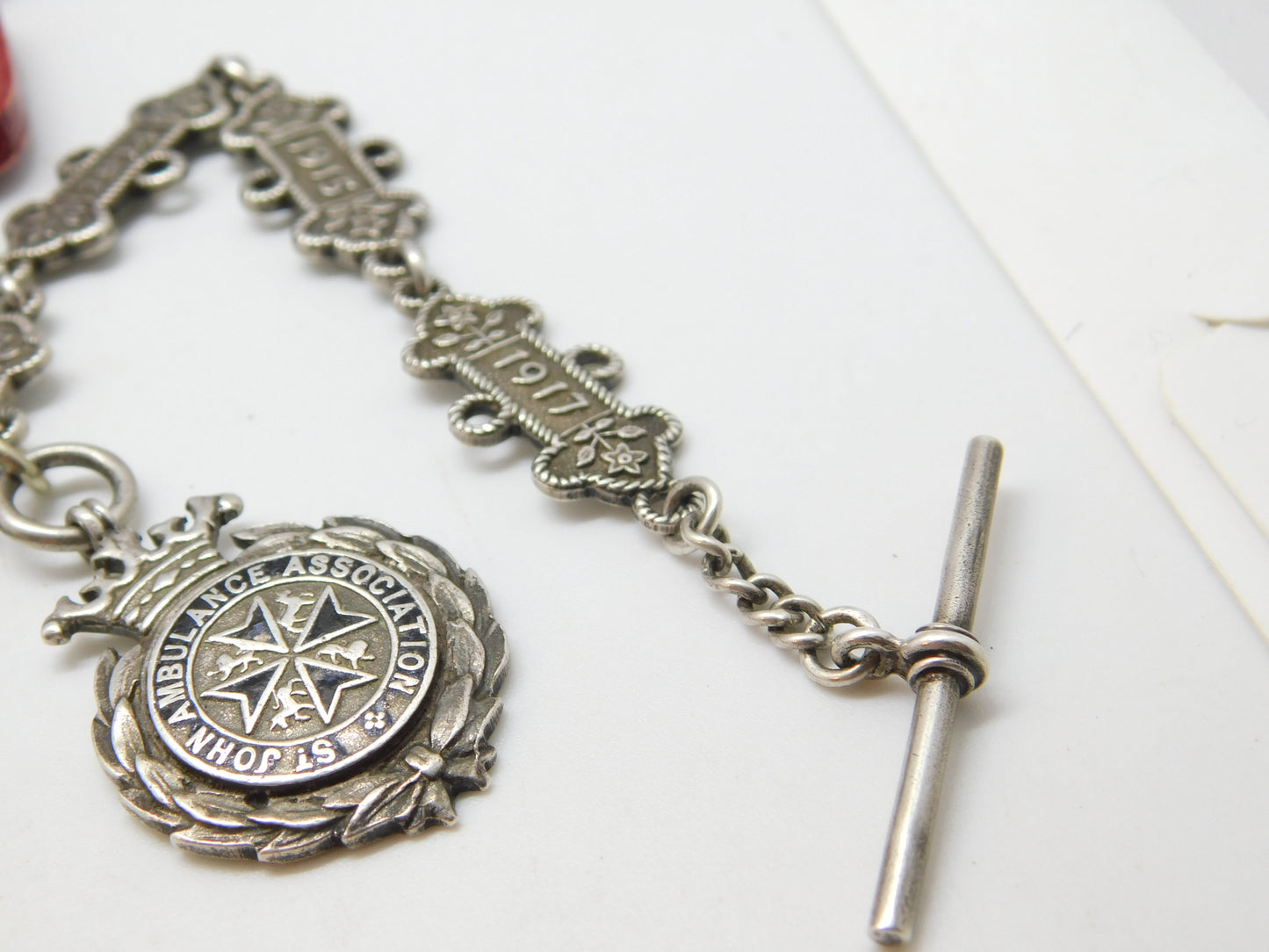 Sterling Silver St. John's Ambulance 'Joseph Jackson' Watch Chain Antique 1909-1917 Fobs & Dates