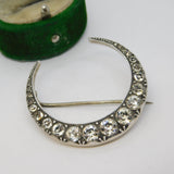 19th Century .800 Silver & Paste Set Crescent Moon Sweetheart Brooch Antique c1890