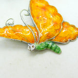 Sterling Silver Guilloche Enamel Butterfly Brooch Pin Antique c1920 Art Deco