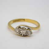 Victorian 18ct Gold & Platinum Three-Stone Diamond Crossover Ring Antique