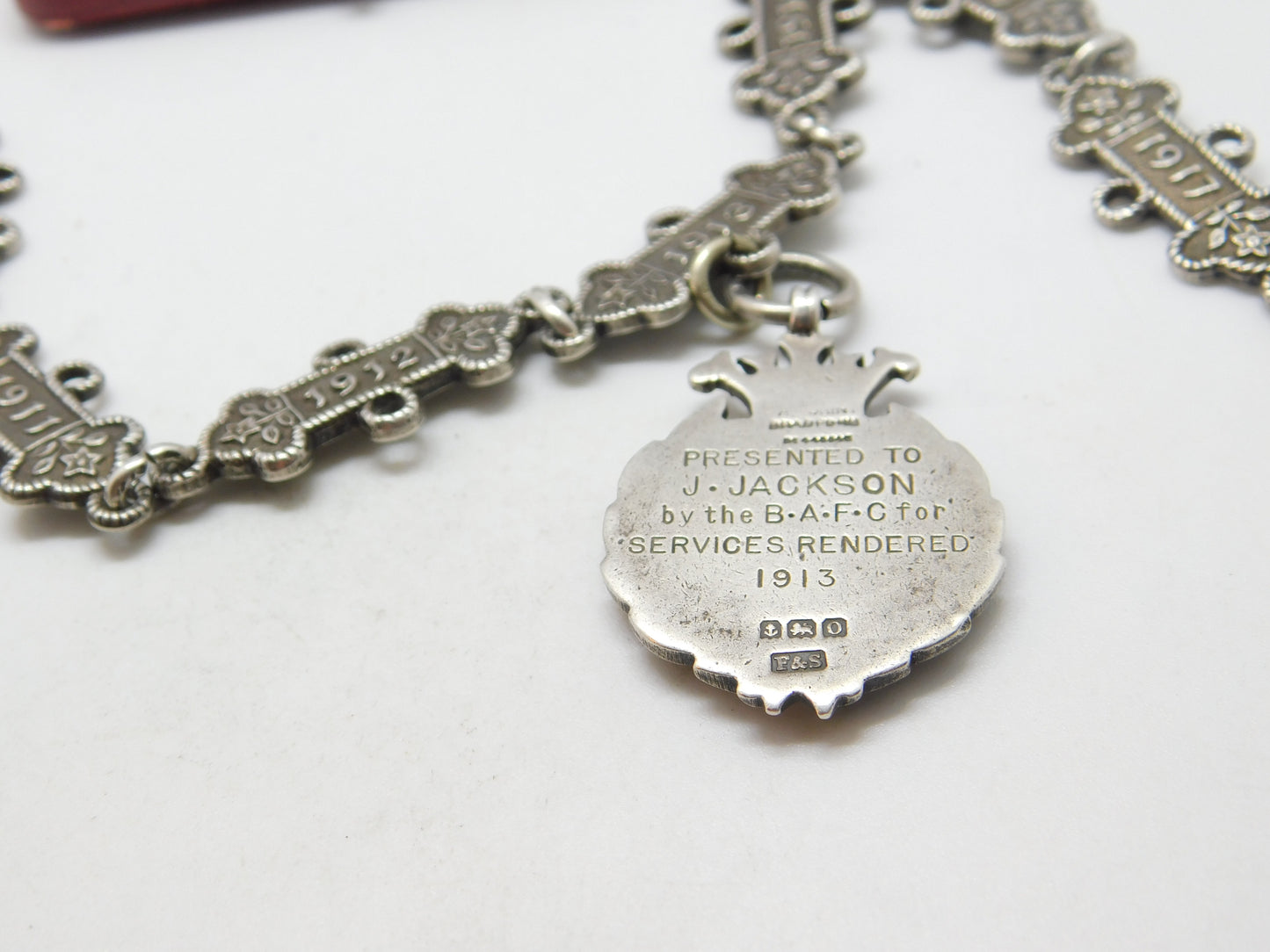 Sterling Silver St. John's Ambulance 'Joseph Jackson' Watch Chain Antique 1909-1917 Fobs & Dates